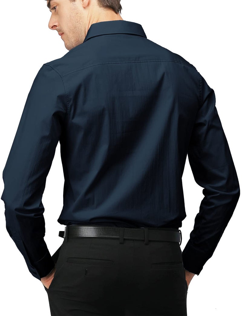 H2H Men's Wrinkle Free Slim Fit Dress Shirts Navy US 3XL/Asia 5XL (JASK14) - Image 2